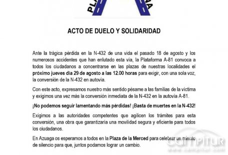 Azuaga se Une en Acto de Solidaridad y Reclama la Conversión de la N-432 en Autovía