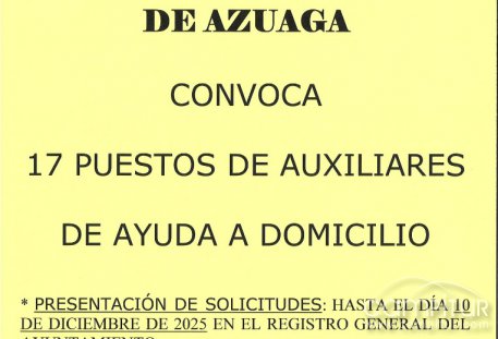 Azuaga abre convocatoria para 17 puestos de Auxiliares de Ayuda a Domicilio